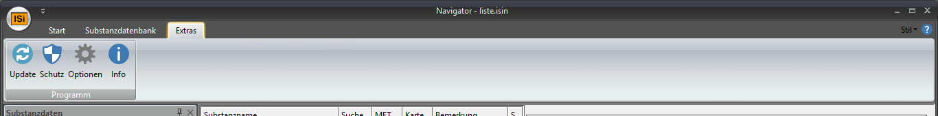Register „Extras“ mit der Schaltfläche „Update“