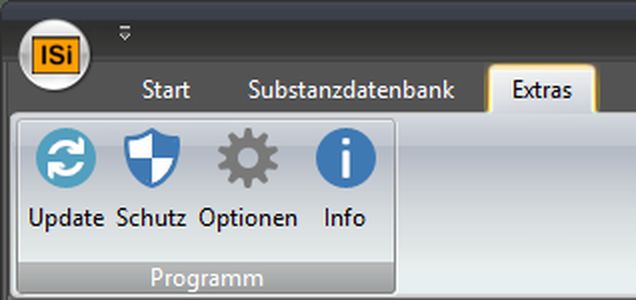 Register „Extras“ mit der Schaltfläche „Update“